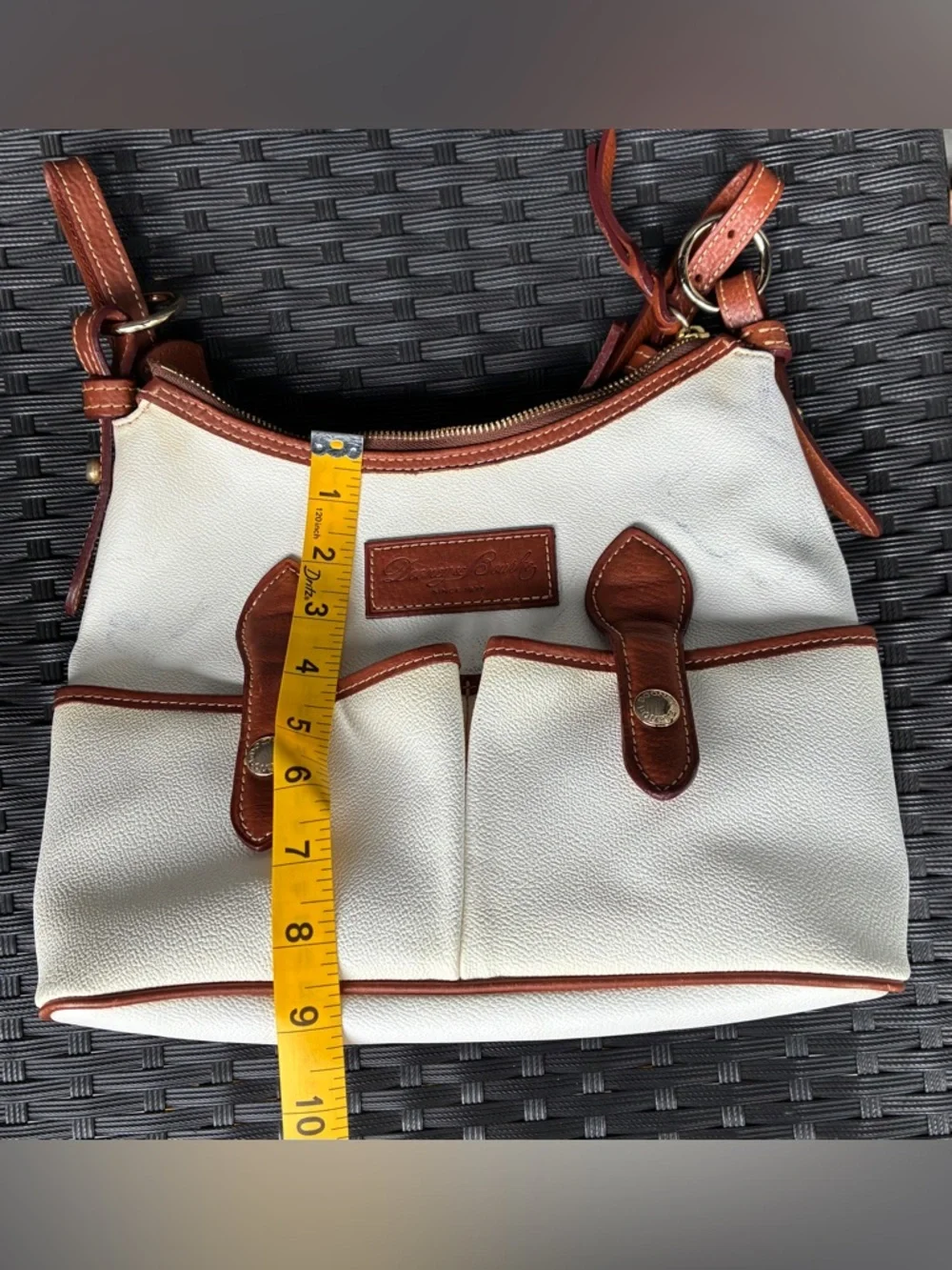 Dooney & Bourke white Shoulder Bag and Brown Leather,Vintage Dooney & Bourke Bag - Picture 4 of 16